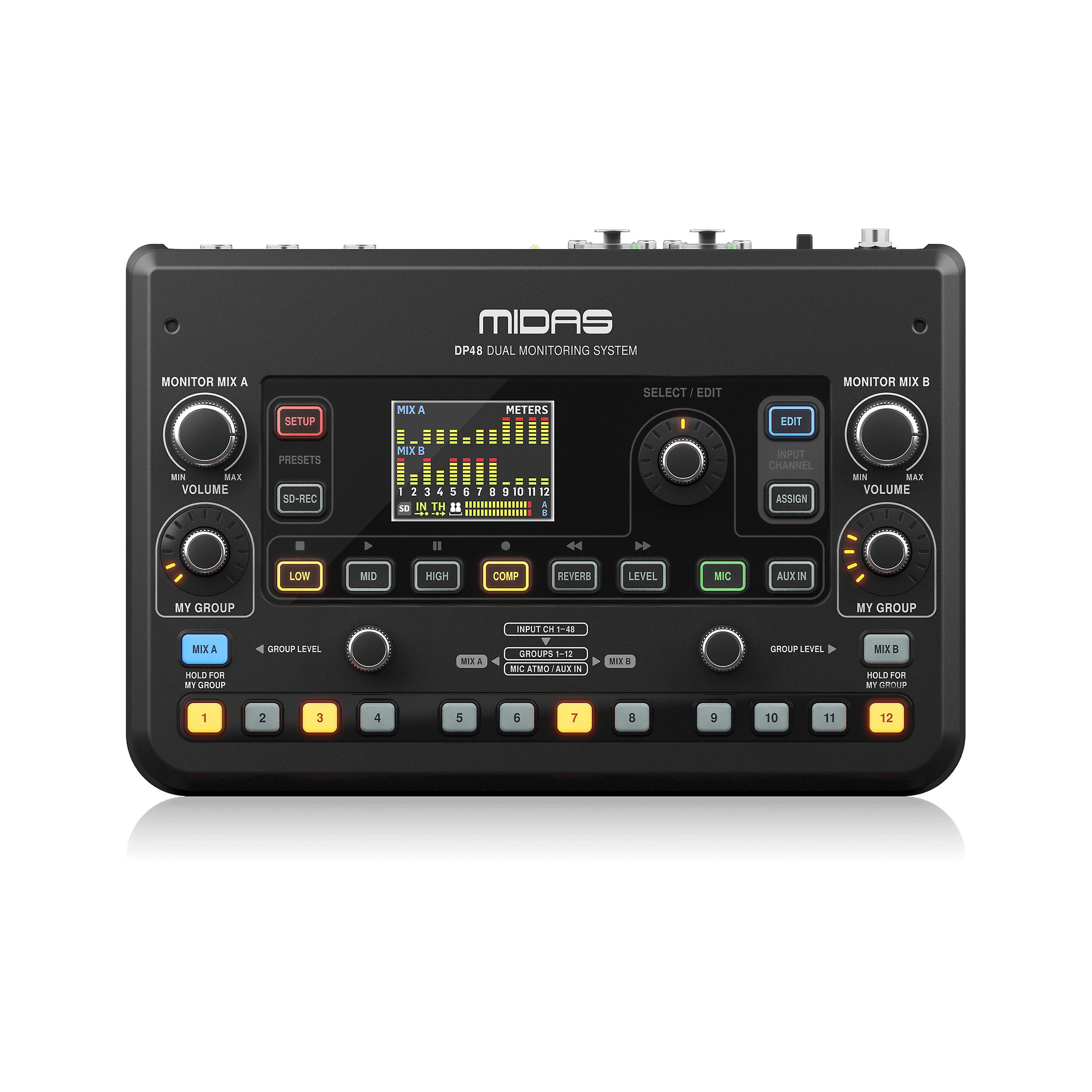 Midas Dp48 Dual 48 Channel Personal Monitor Mixer With Sd Card Recorder For Stereo Recording And Playback