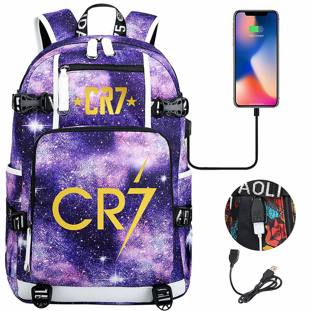 DUqi Soccer star Ronaldo printed USB youth student schoolbag men and women leisure travel backpack o