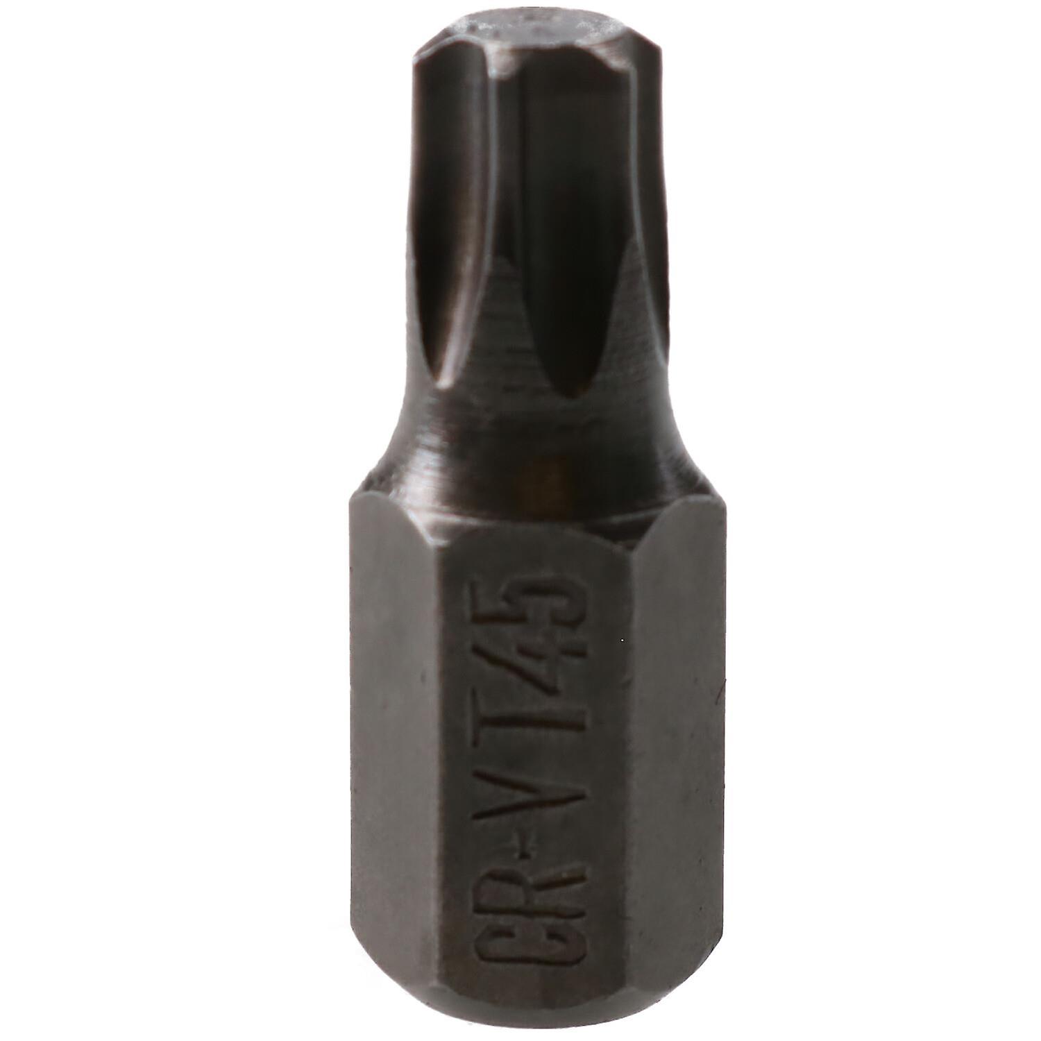 T45 Torx Star Bit 30mm Length 10mm Shank Chrome Vanadium Hardened Tip Cr-V