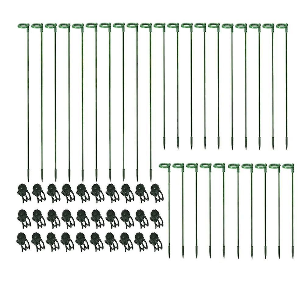 30 Pcs Support Stakes With 30 Pcs Clips Garden Flower Support Single Support Stake