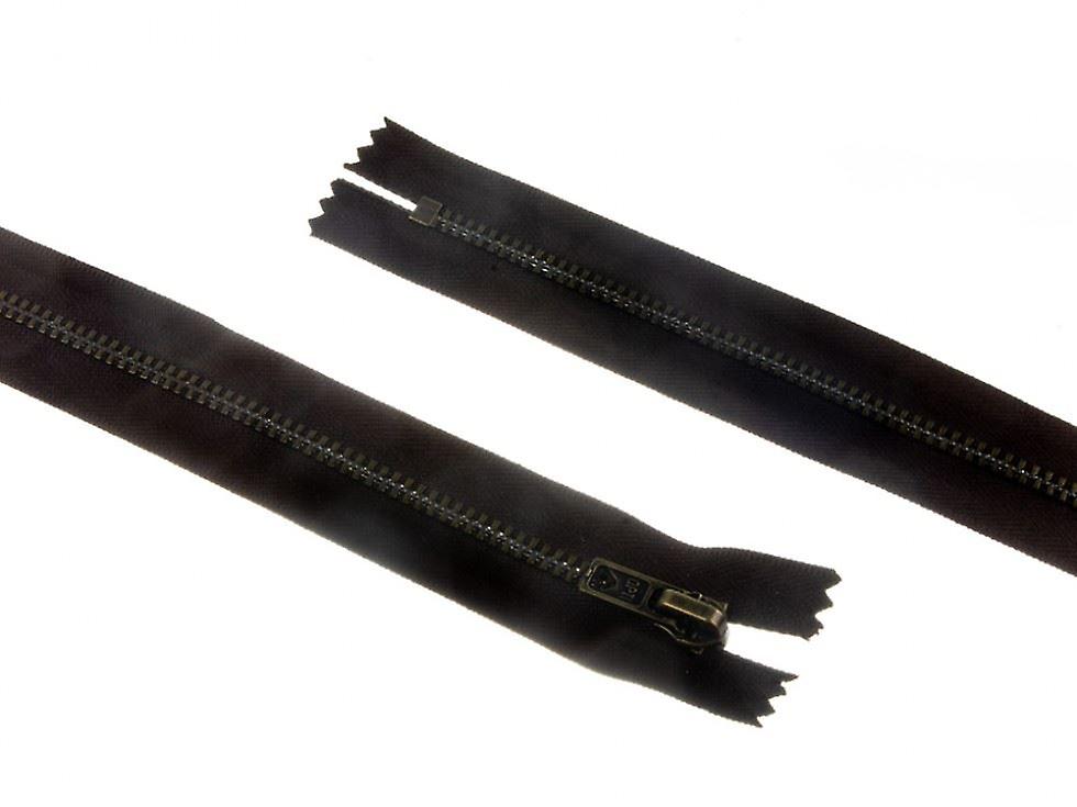 Opti Antique Metal Closed End Zips Brown - 41 cm - each