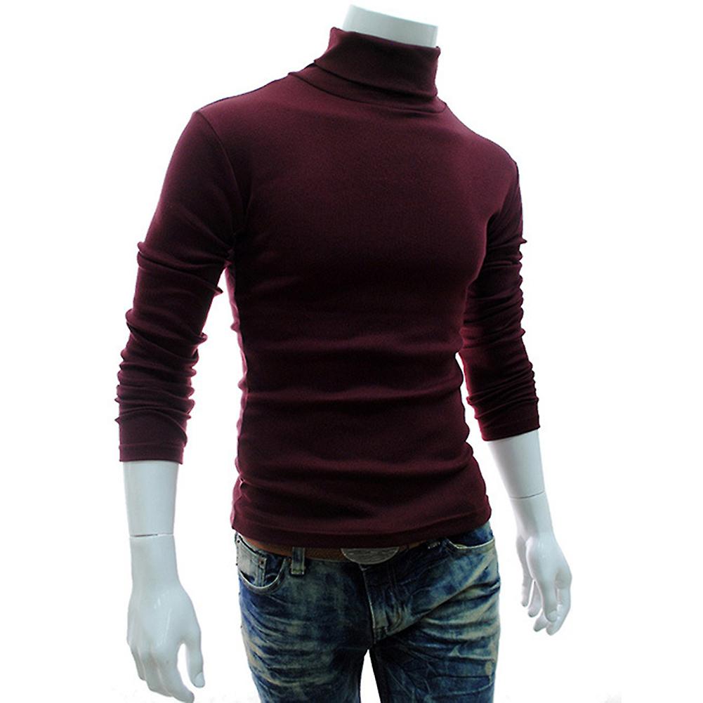 Fianao Men Autumn Winter Solid Color Turtle Neck Cotton Pullover Thin Bottoming Shirt