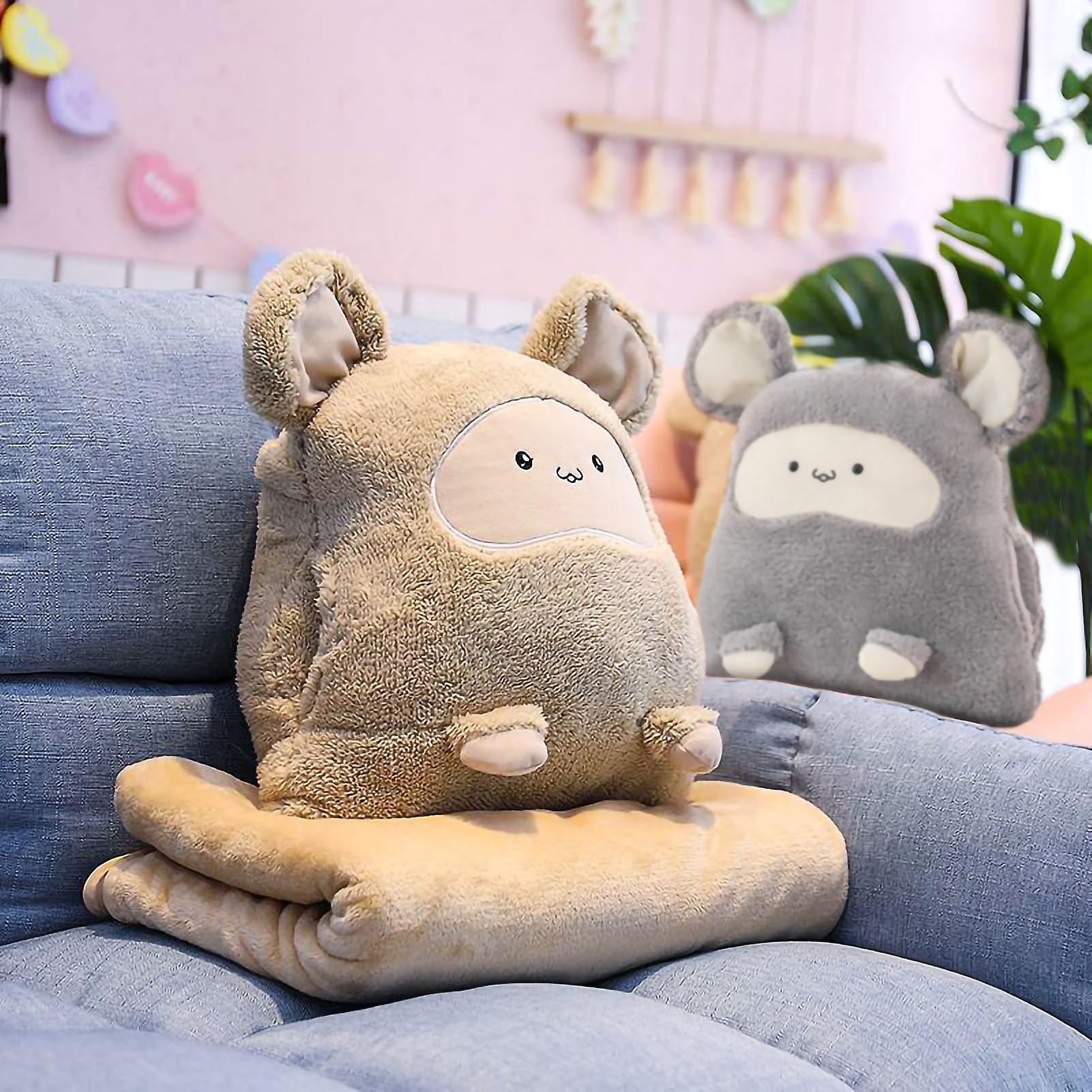 Plush Cushion Pillow Air Conditioning Blanket Cute Mouse Appearance Multifunctional Blanket Throw Pillow Beige 7318 About 100x80cm