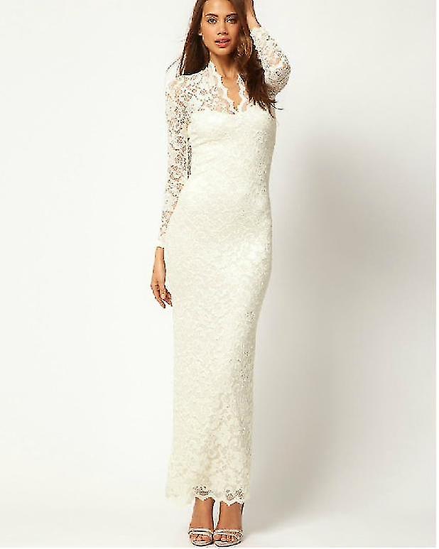 Plus Size Dress Women Lace Long Sleeve Scalloped Neck Cocktail