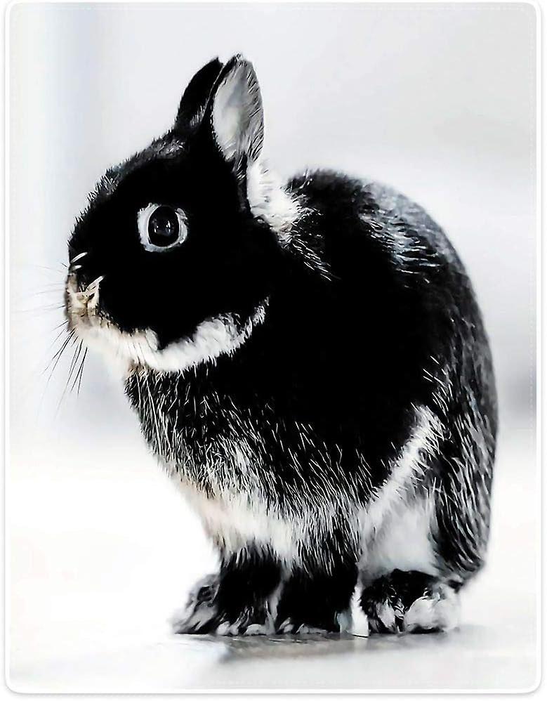 Soft Flannel Fleece Blanket Throw for Bed SofaBlack White Rabbit