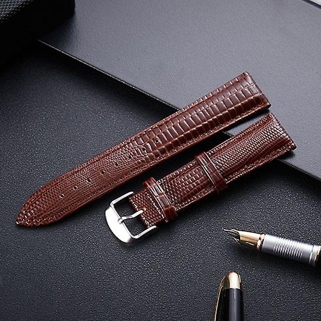 Universal leather watch strap with lizard texture size 16 mm coffee
