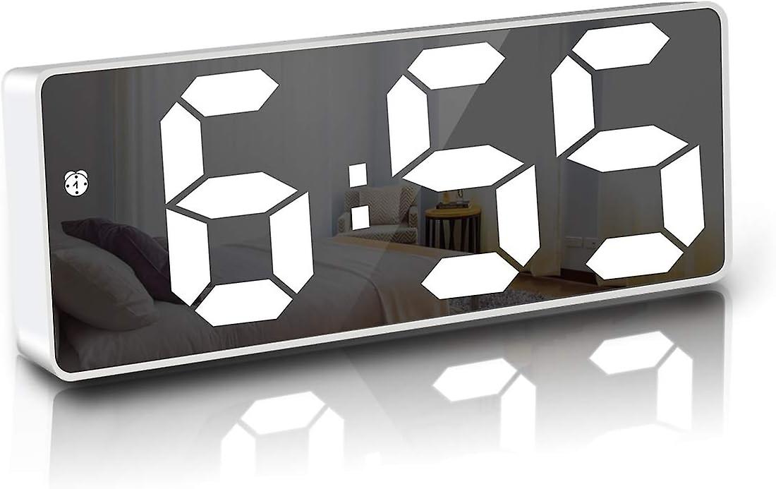 Digital Alarm Clock, 6.7" LED Mirror Digital Clock Bedside Alarm Clock Morning Alarm Clock, Voice Ac