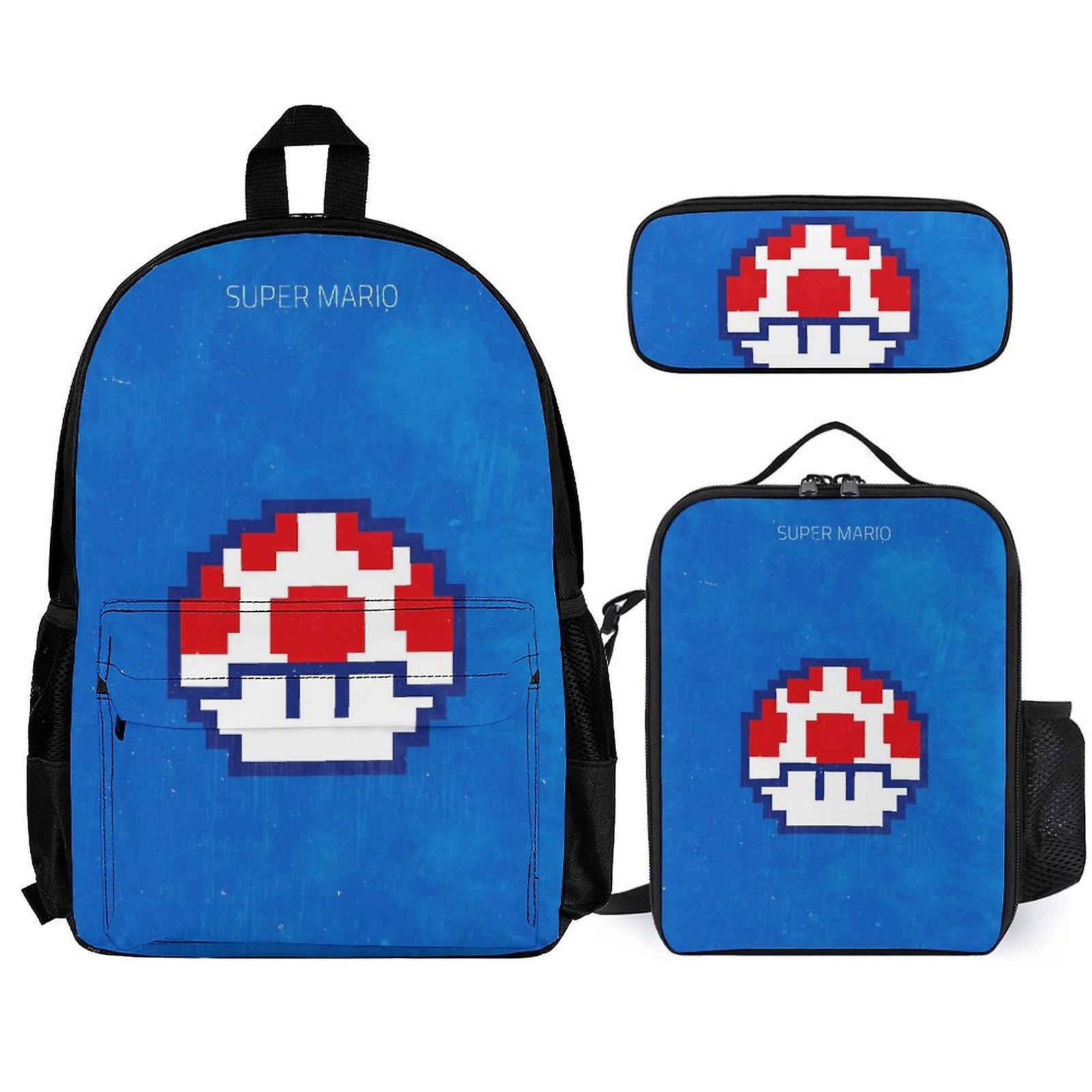 Super Mario Backpack Set, Backpack with Lunch Box And Pencil Case 3pcs Set
