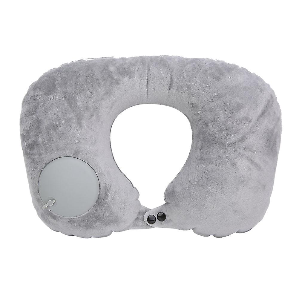 Crystal Velvet Fabric Automatic Press Push Inflatable U shape Pillow for Rest Neck (Gray)