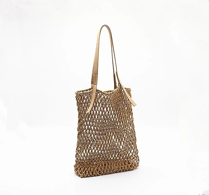 Woman Fashion Popular Woven Bag Mesh Rope Weaving Tie Buckle Reticulate Skeleton Hollow Straw Bag Net Boho Shoulder Bag