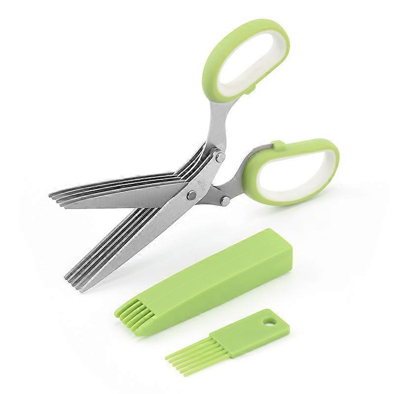 Herb Scissors, 5 Blade Scissors with Cleaning Comb, Green, 13.5*6.3cm