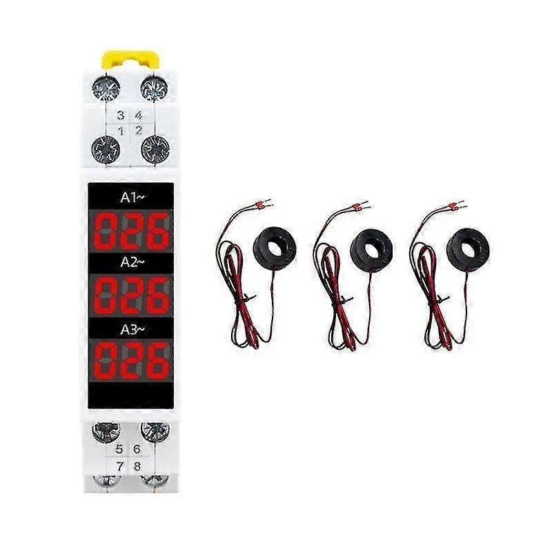 Din Rail Mount 3 Phase Ampere Meter Mini Modular Current Meter Gauge Indicator LED Digital Display Detector Ammeter-Excellence