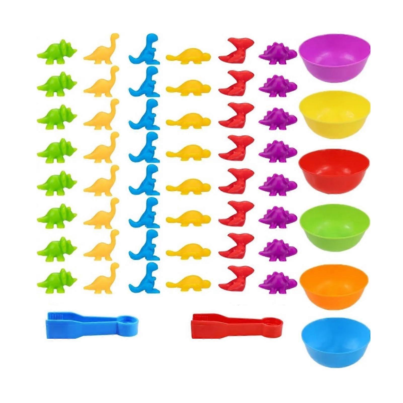 Toddler Color Classification Toys Dinosaurs Toy With Bowls And Clamps Animals Counting Game Tool