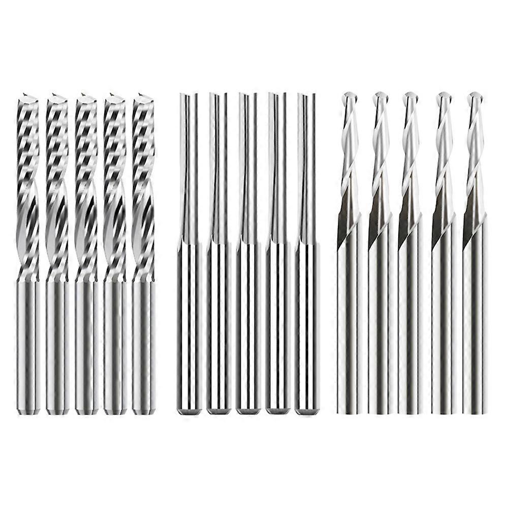 End Mill Engraving Bits Set 15Pcs CNC Router Bits for Woodworking Acrylic Cutting 3.175/2mm Carbide