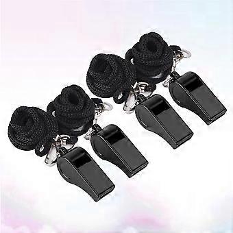4 Pcs Portable Whistles Emergency Survival Whistles First Aid Whistles with Lanyard for Football Officials Referee (Black)
