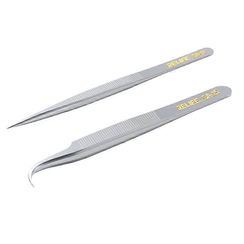 RELIFE ملاقط غير قابلة للصدأ منحنى طرف مستقيم مضاد للكهرباء الساكنة غير قابل للانزلاق ملقط لإصلاح إلكترونيات الهاتف أدوات يدوية DIY