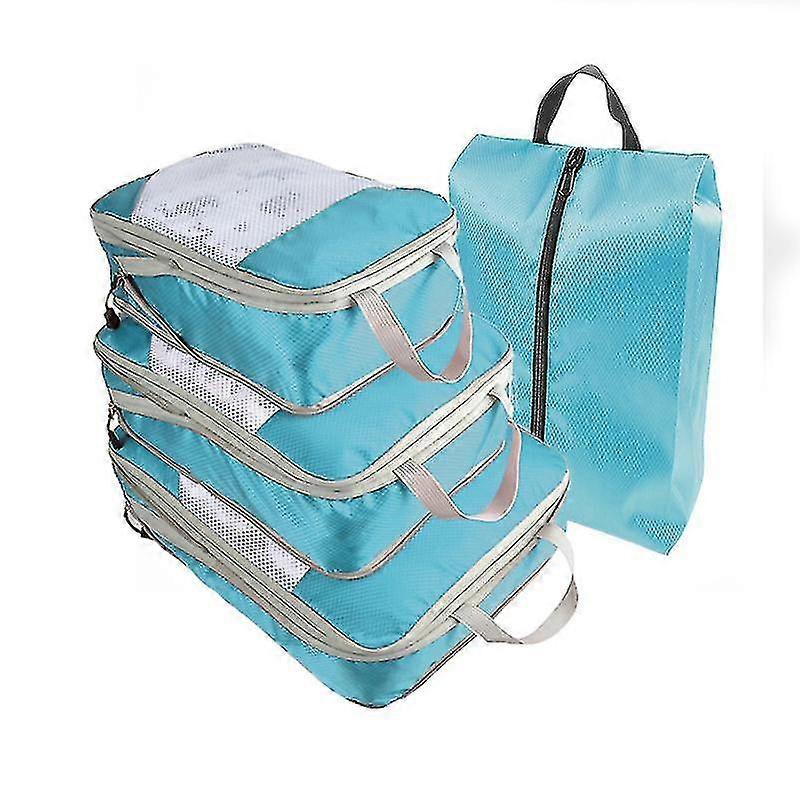 Packing Cubes 4 Set, Travel Organiser Suitcase, Organiser Compression Storage Pouch With Clothes Shoe Bag Set Of 4 Packs