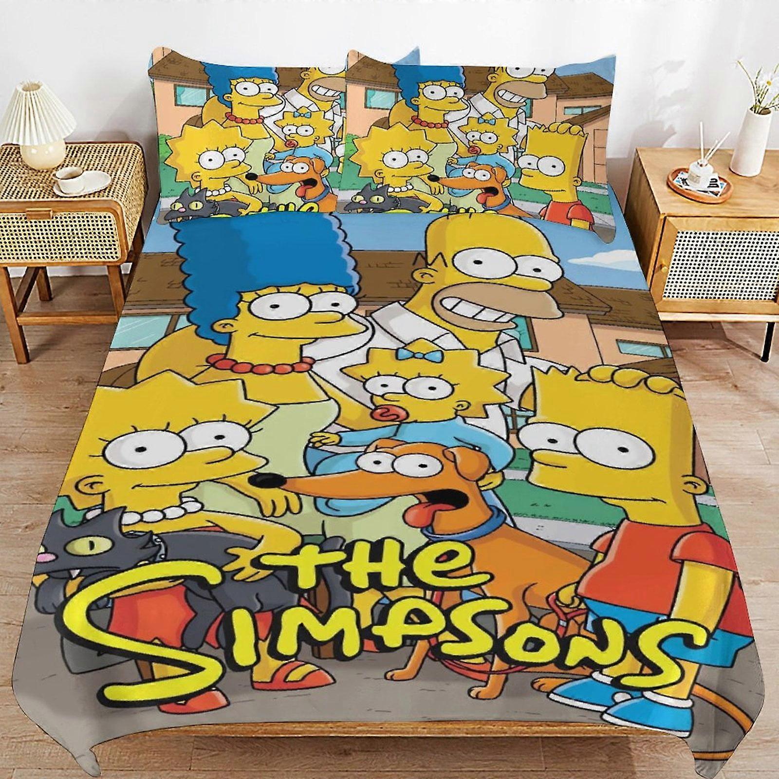 x309 Simpsonovi Povlečení na postel Povlečení z mikrovlákna 3D tištěné lehké 3dílné sady přikrývek, 1 povlak na přikrývku a 2 polštáře pro chlapce