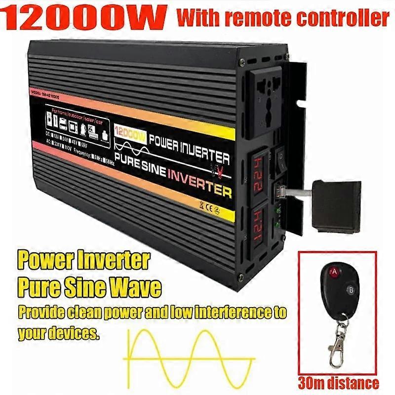 10000W / 12000W نقية موجة جيبية السلطة العاكس محول الجهد ذكي العرض الرقمي سيارة المنزل في الهواء الطلق DC12V-220V محول مع جهاز التحكم عن بعد