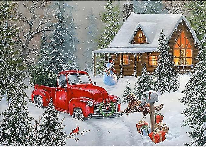 Christmas Diamond Painting Kits,winter Diamond Art Kit For Adults,red Truck 16d Paint With Diamond Full Drill For Parents-children Interrction,wall De