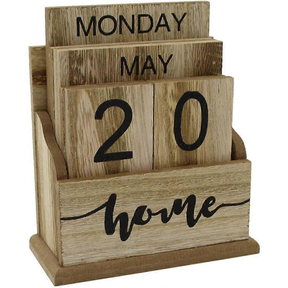 Wooden Flip Desk Blocks Calendar,Perpetual Plank/Table Calendar Display,for Home/Office Decoration,11.5X6.5X14.5CM,A