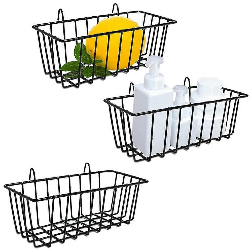 3 Pcs Wire Baskets,Wall Grid Panel Hanging Wire Basket,Wall Storage and Display Basket for Cabinet
