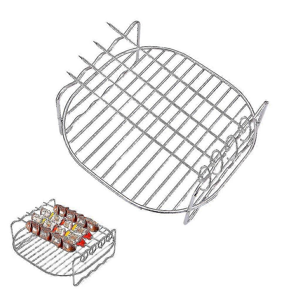 Air Fryer Double Layer Rack, Multi-purpose Air Fryer Accessories With 4 Skewers, 6.8 Inch Stainless Steel Airfryer Grill Pan
