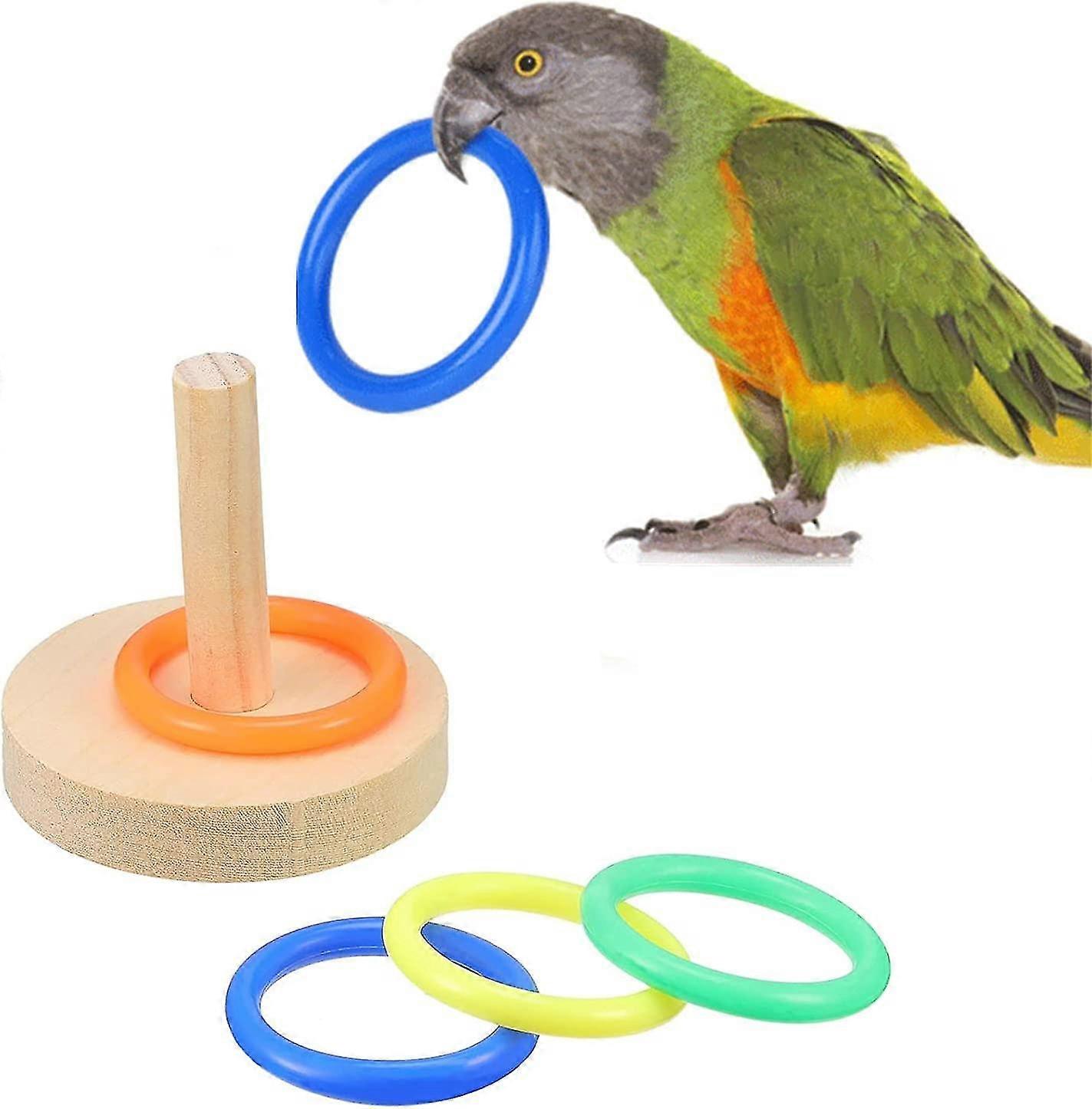 Bird Training Toy, Wooden Bird Toy Parrot Training Basketball Color Stacking Ring