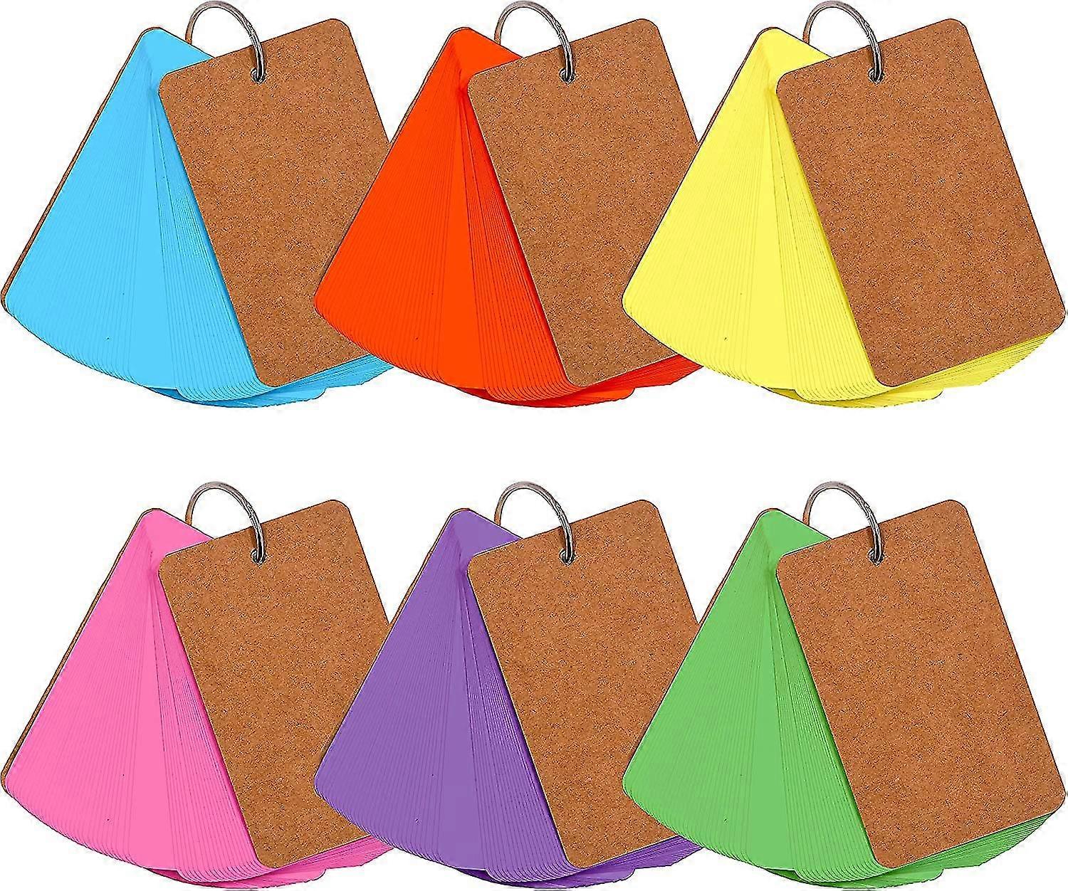 Yaju Rainbow Colored Blank Customizable Index Flash Study Note Card Pad Kraft Paper With Binder Ring (50 Sheets In 6 Colors Per Set)(300pcs, Multicol