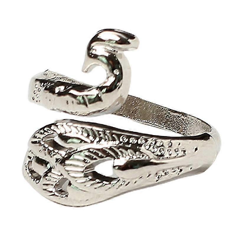 Hand Knitting Loop Crochet Ring Woven Ring Yarn Guide Peacock Open Finger Ring(color:silver)