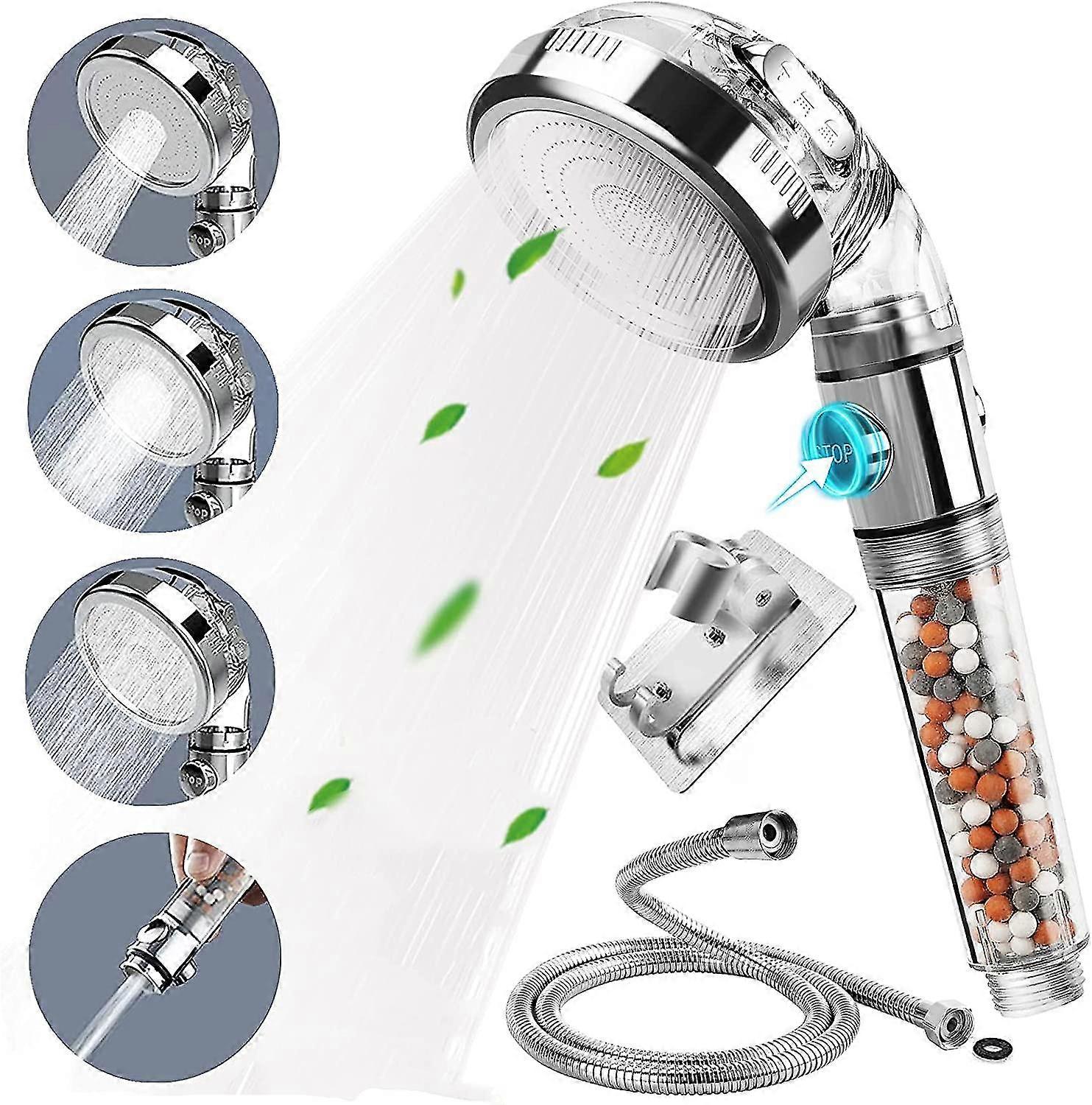 Ionic Shower Head, Acsergery Handheld High Pressure Water Saving,4 Modes Filter Showerhead Gift