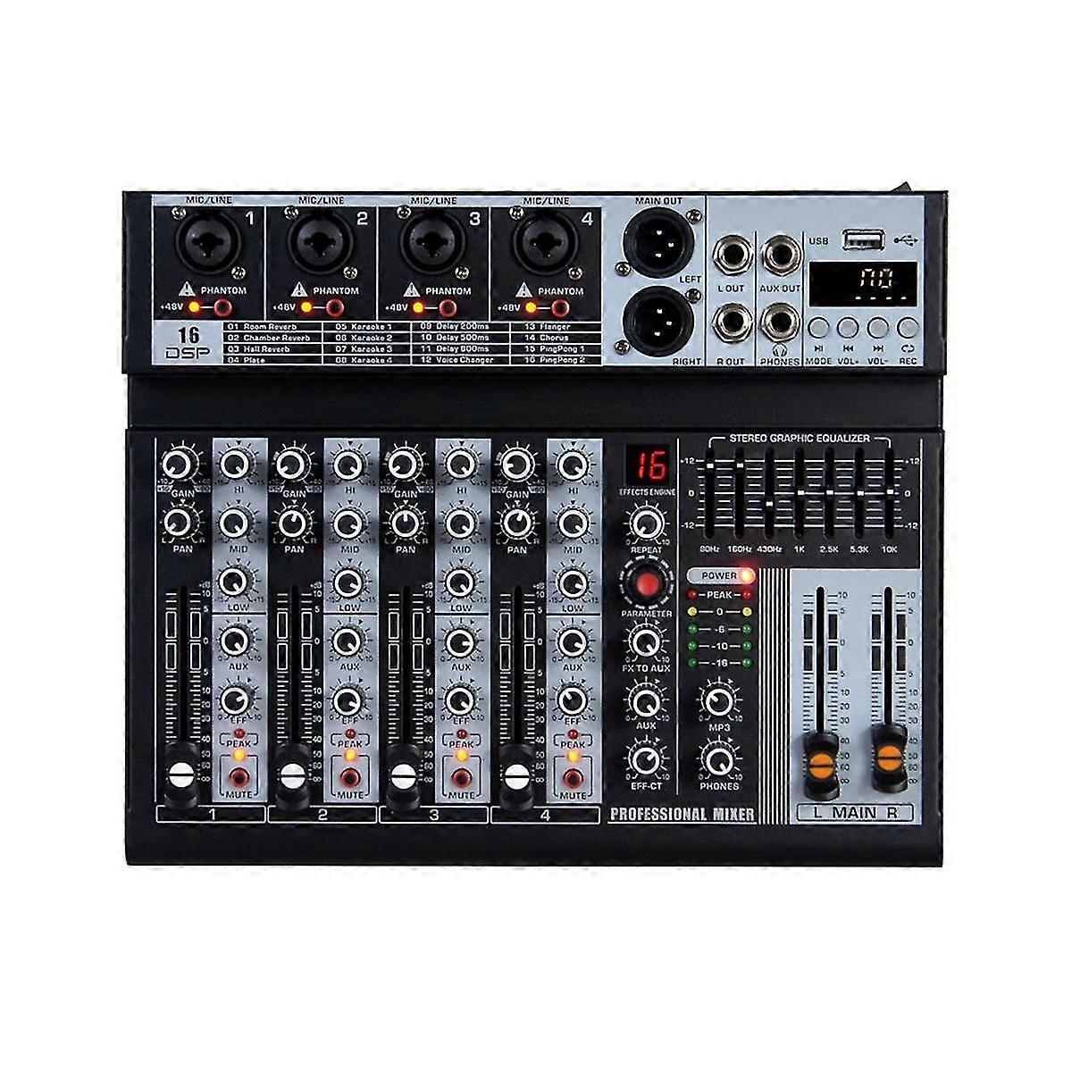 4 Channel Audio Mixer Digital Mixer Sound Card Microphone Live Broadcast Computer Recording DJ Audio Equipment US Plug