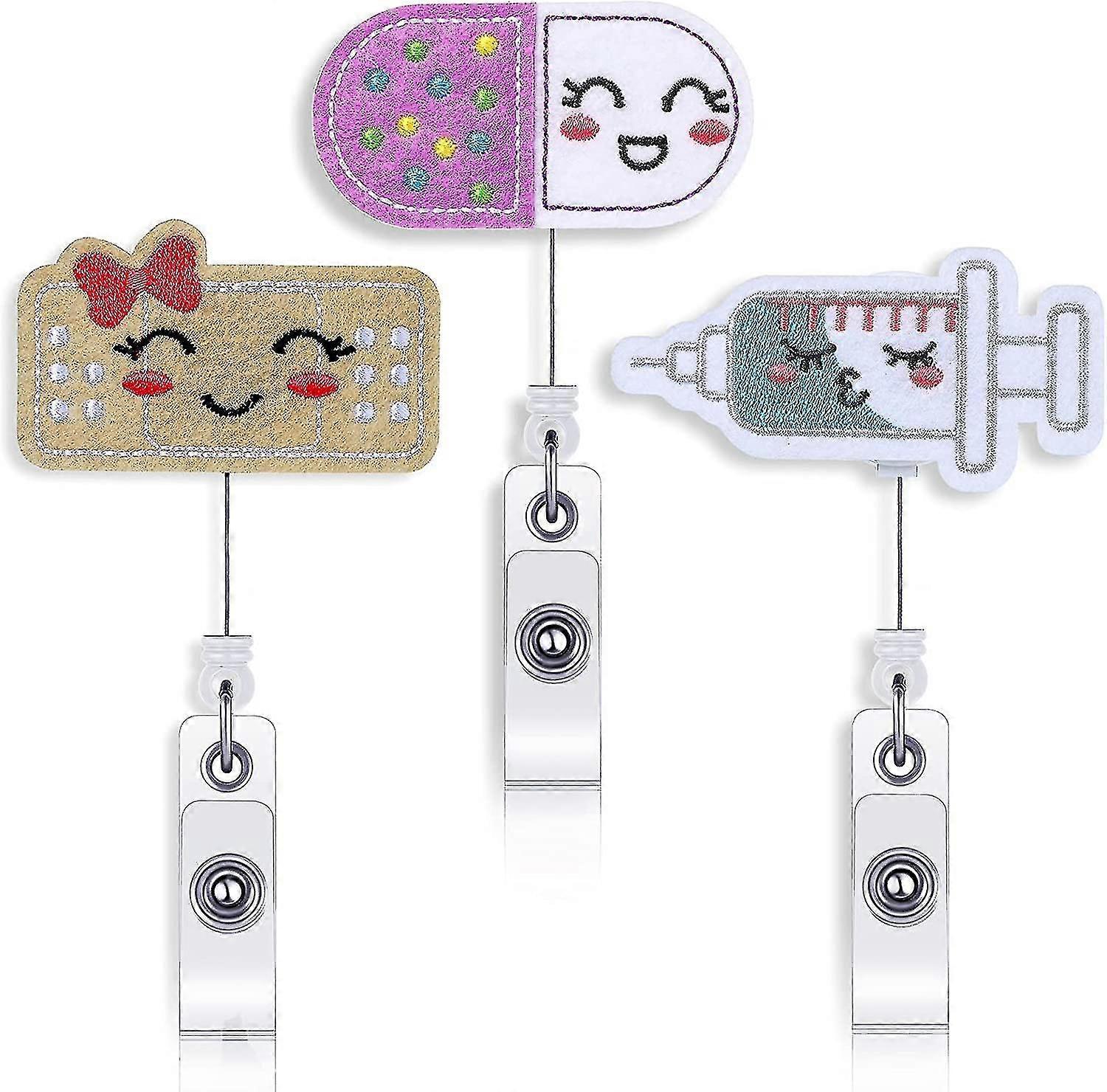 3pcs Felt Nurse Badge Reels,pill Bandage And Syringe Badge Holder