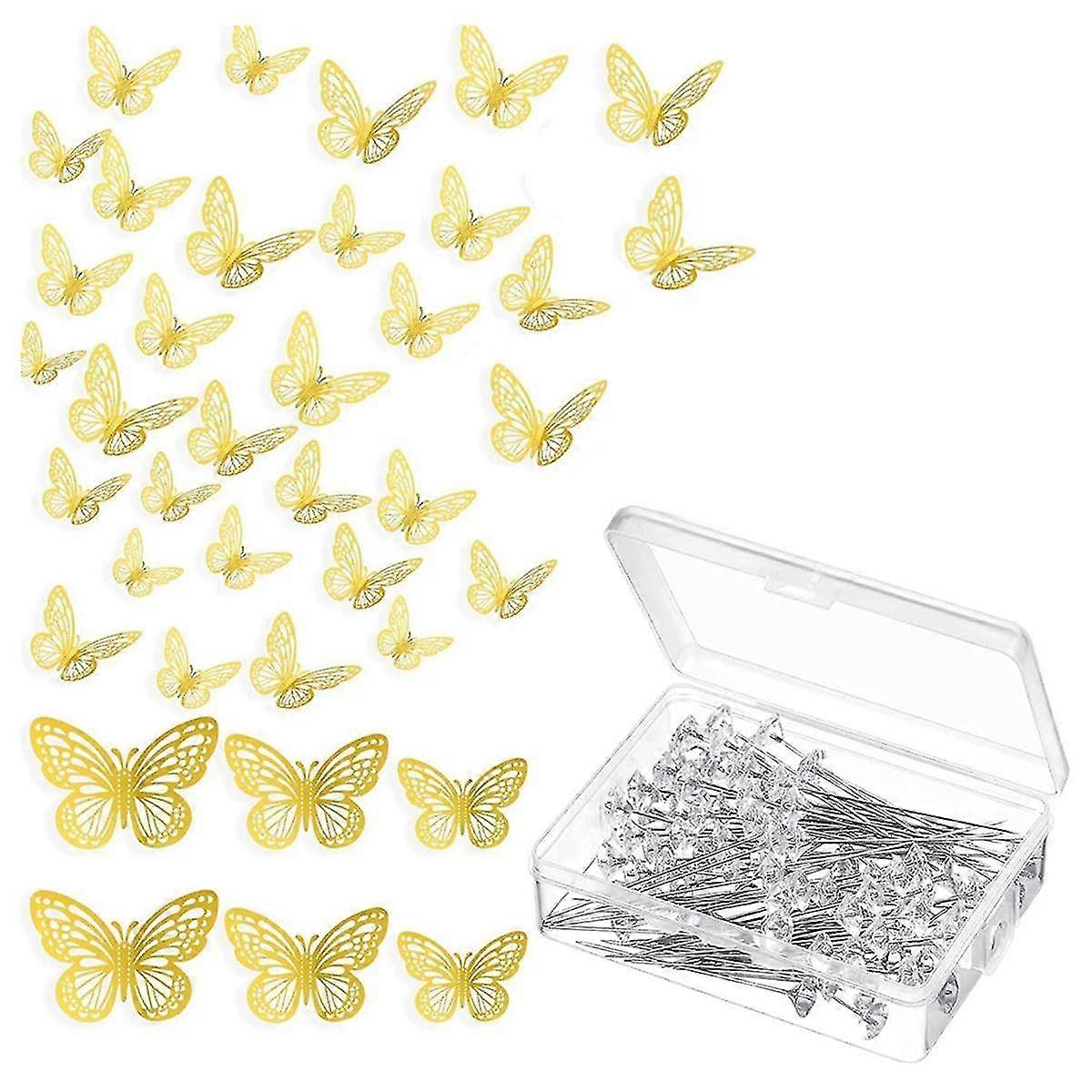 160 قطعة زهرة باقة الملحقات مجموعة ، 60 قطعة 3D الذهب فراشة ملصق ديكور الحائط و 100 قطعة الماس الصدار دبابيس