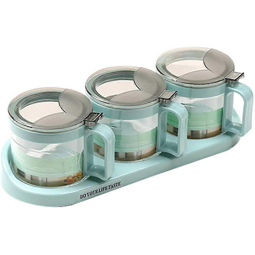 Condiment Container Seasoning Box Glass With Spoon,seasoning Box Spice Rack (3 Pot)