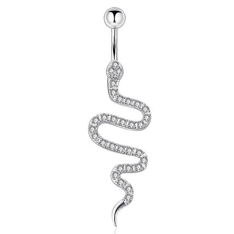 Steel Belly Button Ring Snake Shape Diamond