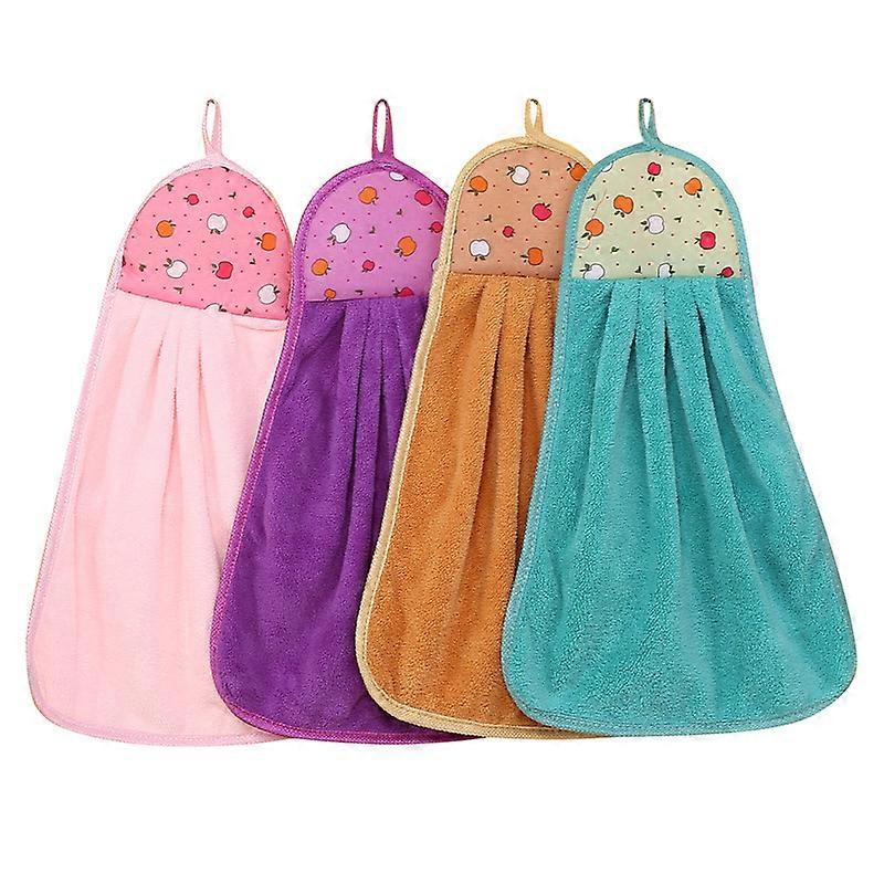 Set of 4 Coral Velvet Hanging Towels with Hanging Loop for Bathroom Random Color