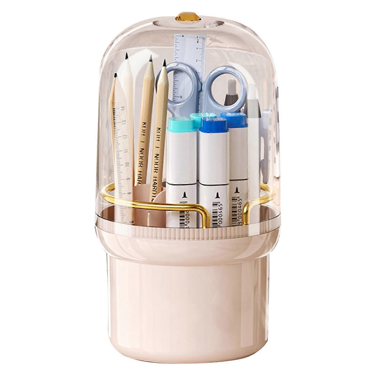 Cosmetics Brush Storage Bucket Space-saving Multi-slot Rotating Makeup Brush Holder with Lid for Home