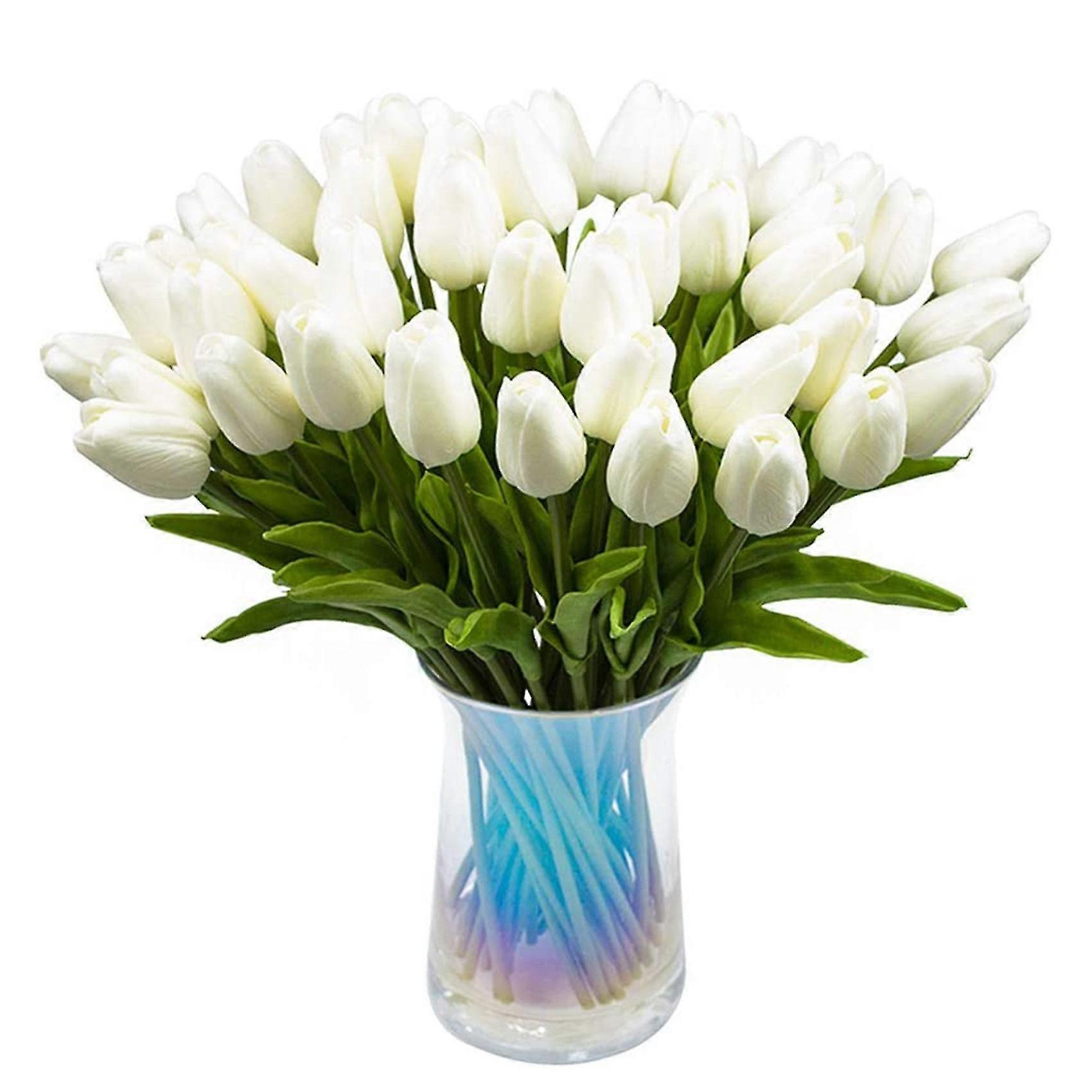 30 Pz Tulipani Artificiali Fiori Tocco Reale Tulipani PU Tulipano Bouquet Lattice Fiore Tulipano Bianco (Bianco)
