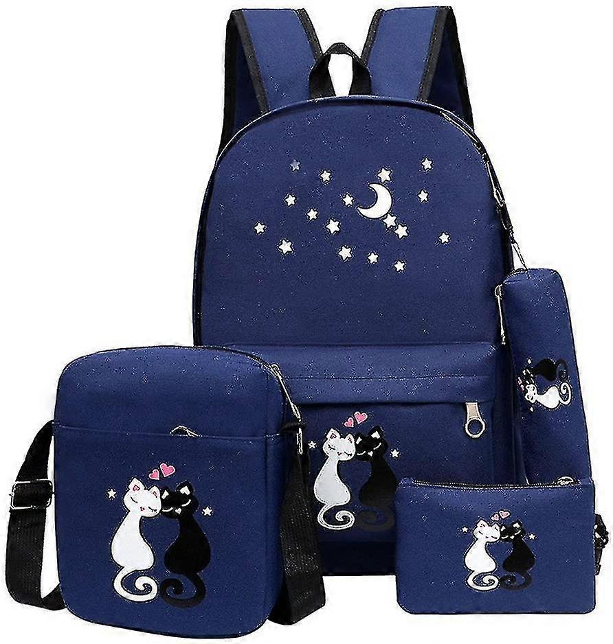 Cute Cartoon Cat Prints 4pcs Backpack Sets Pretty Elementary Students Daypack Primary Schoolbag