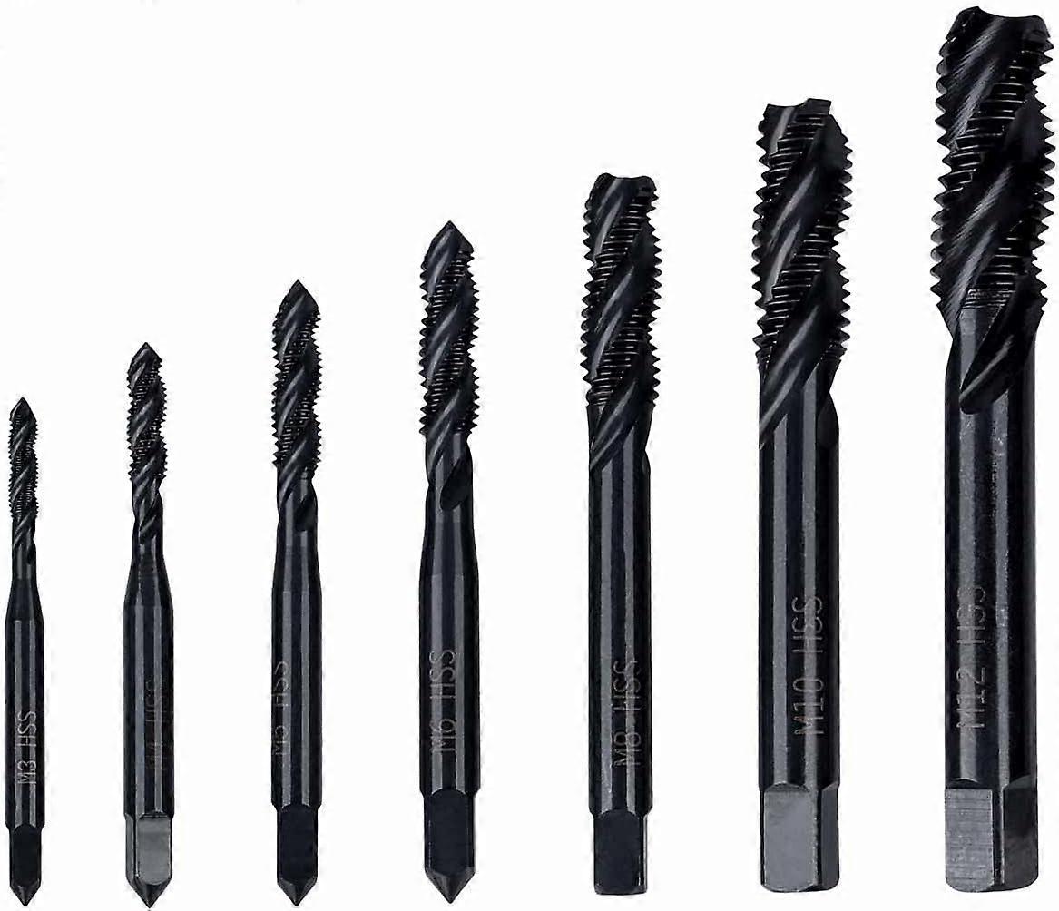 7PCS Nitride Spiral Thread Taps M3 M4 M5 M6 M8 M10 M12 Metric Spiral Fluted Screw Taps Taper Shank Nitride Thread Tapping Tool