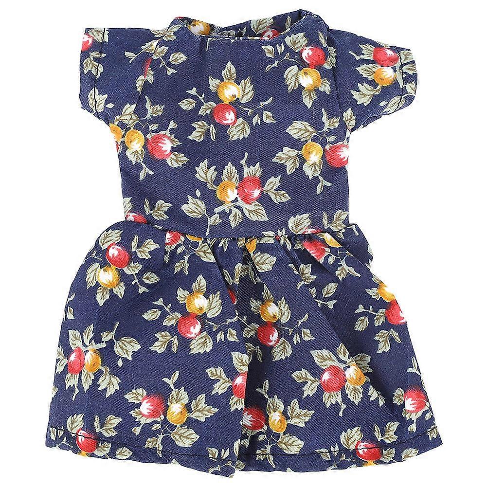 Moda caseiro 14,5 polegadas boneca saia vestido roupas presente para meninas (impressão azul)