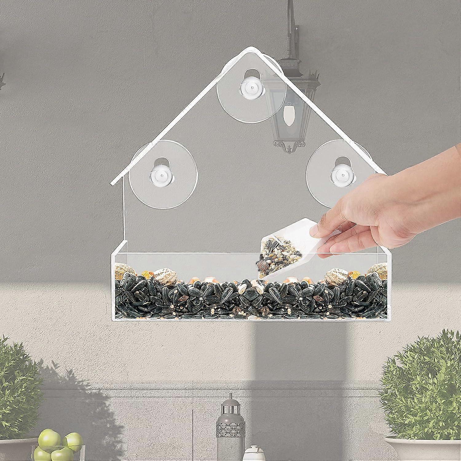 Clear Plastic Bird Feeder (Set of 2), Clear Plastic Birdhouse/Feeder with Suction Cups and Seed Tray - Ideal for Observing Chaffinch, Sparrow, and Oth