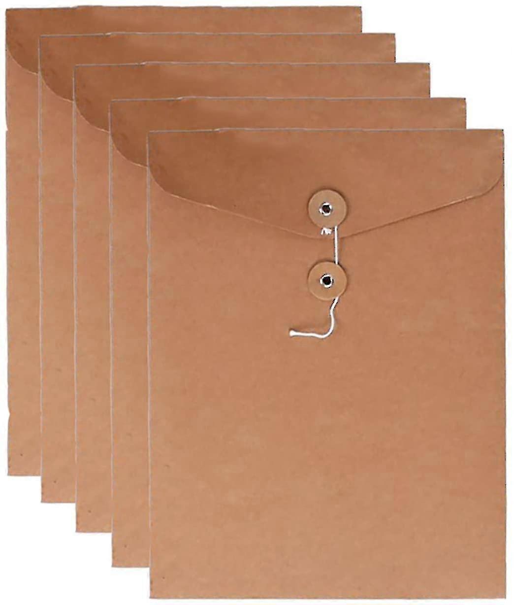 Kraft String File Folder Filing Envelope Project File Jacket Document Letter Organizer Flat-no Expansion A4 Letter Size (pack Of 5)