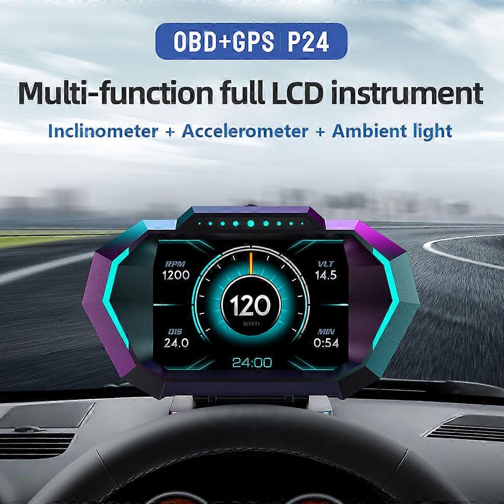 A P24 HUD Car OBD Head Up Display OBD+GPS Systerm HUD on Board Computer Digital Speedometer Fuel Consumption Slope Meter Water