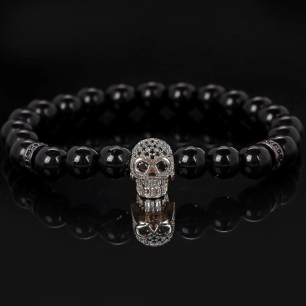 Natural Stone Obsidian Lava Bracelets Black Agates Skull Head Spacer Beadsstyle 2273