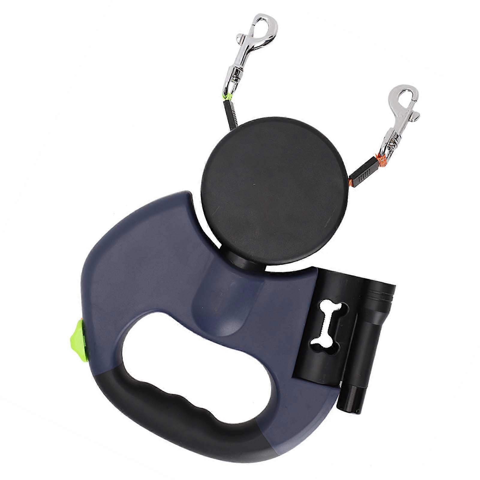 Automatic Extendable DogCAT Lead Rope Dual Head LED Light Dark Gray Brand New