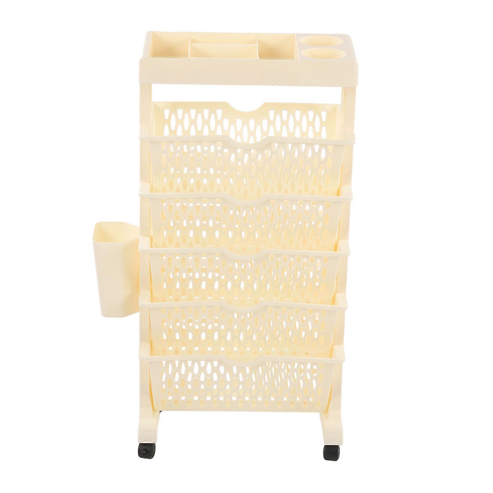 Beige 6 Tier Large Capacity Movable Rolling Bookshelf for Living Room