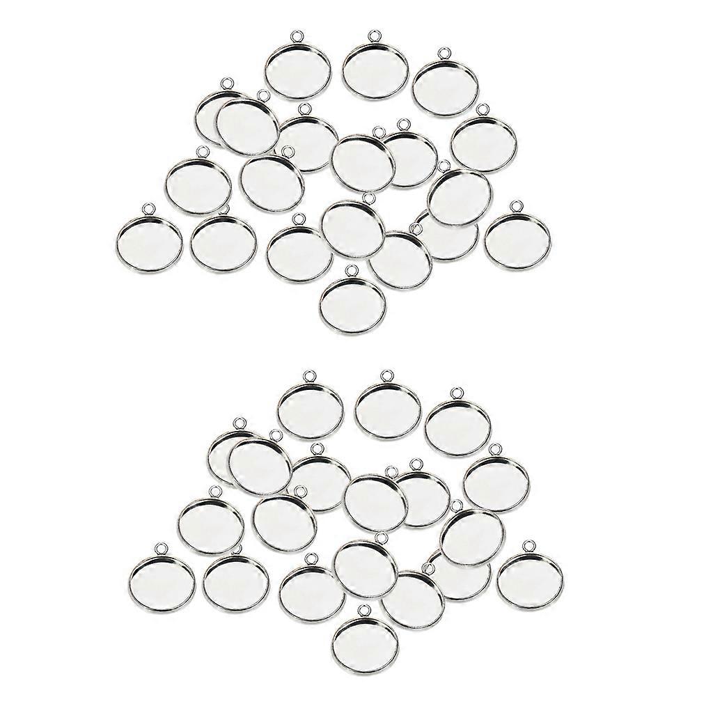 40Pc 12mm Silver Round Pendant Blank Cabochon
