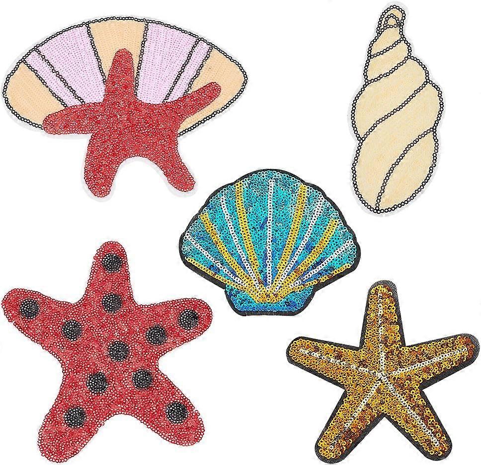 DIY 5 pcs océan mer étoile conque coquille patchs 5Styles fer à repasser / coudre sur brodé sequin applique patch mer animal forme polyester patches bricolage coloré 